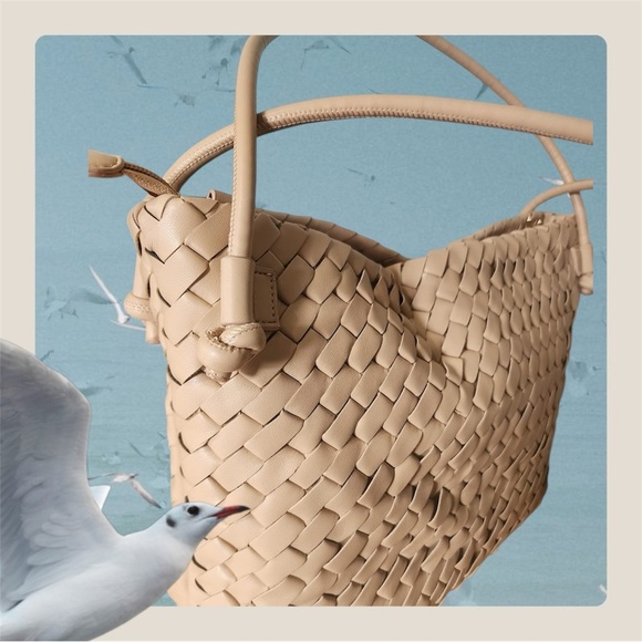 Woven Tan Leather Tote Bag - Picture 1 of 6